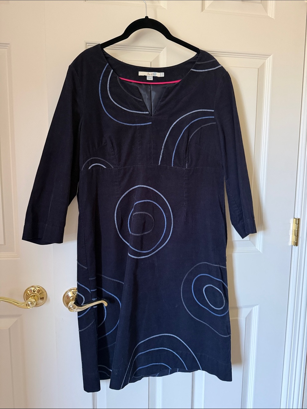 Boden 10R Navy Long-Sleeve corduroy Dress with Blue Circular Stitching